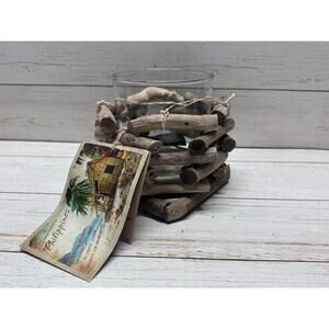 New Wood With Glass Candle Holder/ centerpiece! GIFT! Beach house